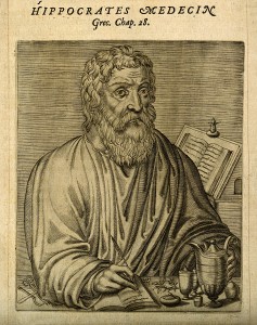 V0002784 Hippocrates. Line engraving, 1584. Credit: Wellcome Library, London. Wellcome Images images@wellcome.ac.uk http://wellcomeimages.org Hippocrates. Line engraving, 1584. Published: - Copyrighted work available under Creative Commons Attribution only licence CC BY 4.0 http://creativecommons.org/licenses/by/4.0/